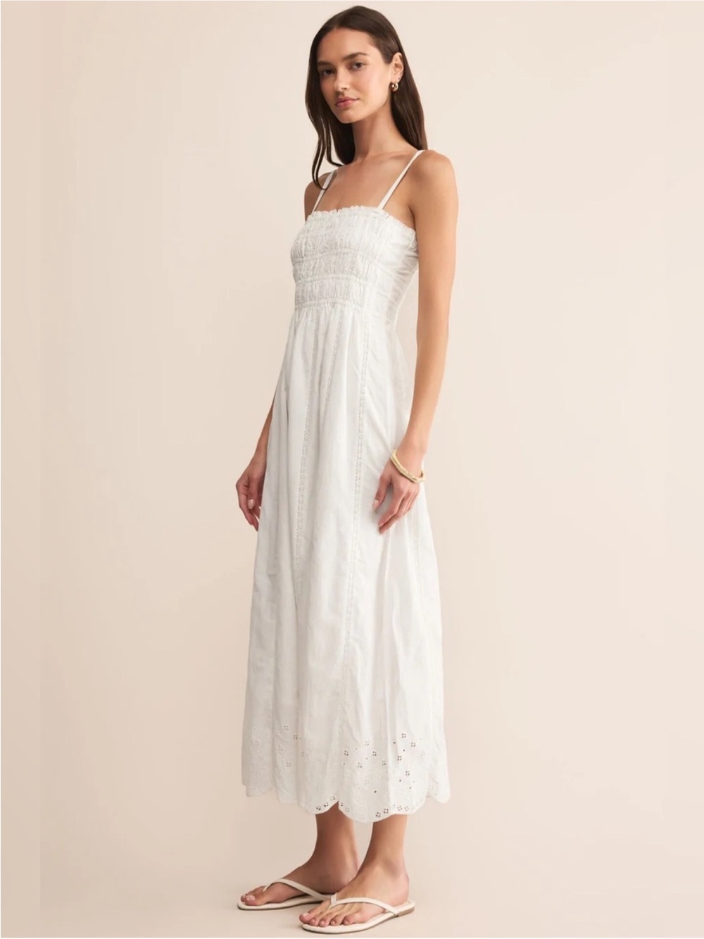 Z Supply Danni White Eyelet Smocked Midi Dress